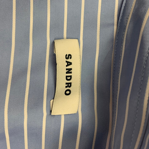 SANDRO Taille L Chemise à manches courtes boutonnée en mélange de viscose à rayures bleues et blanches