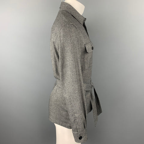 ESTNATION Size M Grey Houndstooth Wool Blend Buttoned Jacket