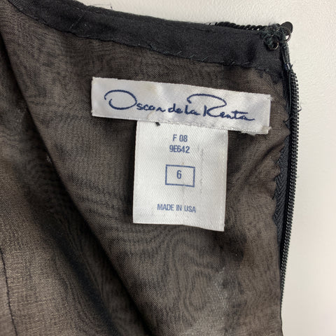 OSCAR DE LA RENTA 6 Black Sequin Mesh Silk Bows Buubble Skirt Cocktail Dress