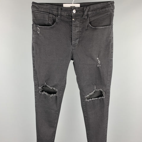 KOLLAR Size 32 Black Washed Cotton Blend Button Fly Jeans