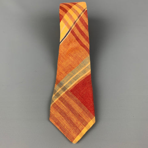 ALEXANDER OLCH Orange & Brown Plaid Linen Tie