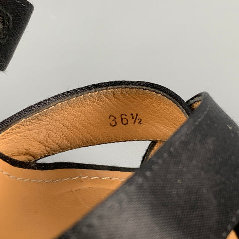 HOGAN Talla 6.5 Sandalias de cuña de alpargata de tela negra y beige