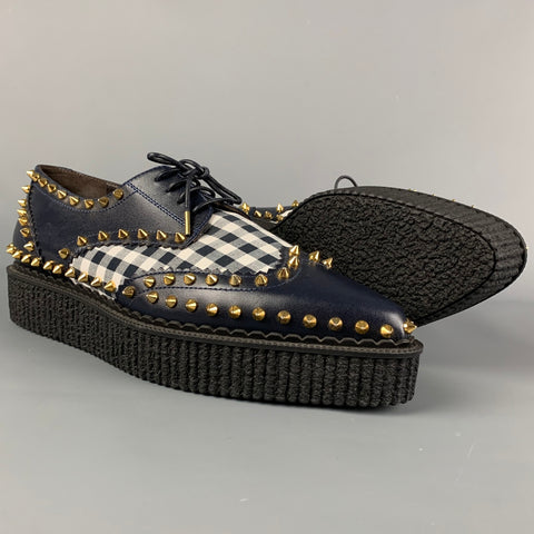 MICHAEL KORS Talla 11 Zapatos de plataforma con tachuelas de cuero blanco azul marino