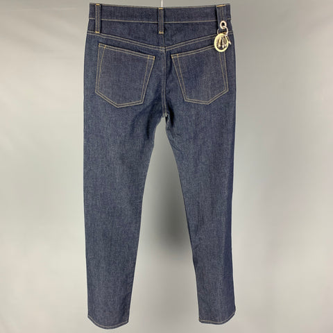 HELMUT LANG Size 30 Blue Cotton Slim Multi Key Rings Jeans