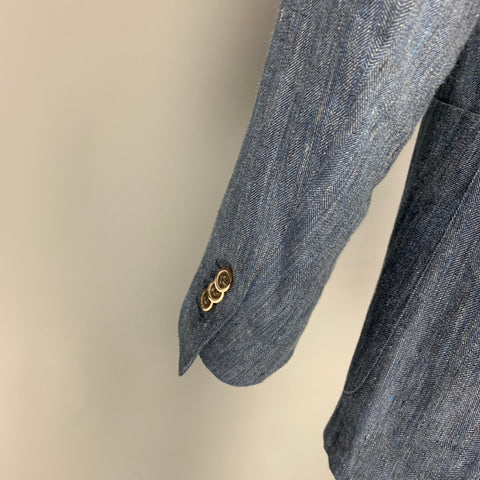SUIT SUPPLY Size 38 Blue Herringbone Linen Notch Lapel Suit