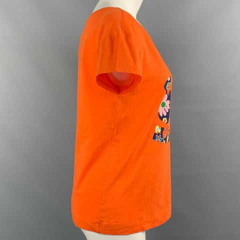 LOVE MOSCHINO Size 4 Orange Floral Graphic Cotton T-Shirt