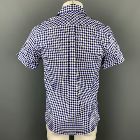 JOHN BARTLETT Size S Blue & White Geometric Cotton Button Up Short Sleeve Shirt