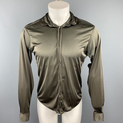 Vintage KATHARINE HAMNETT Size S Olive Polyamide Button Up Long Sleeve Shirt