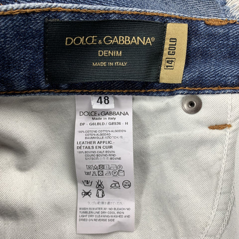 DOLCE & GABBANA Size 32 Indigo Distressed Denim Button Fly Jeans