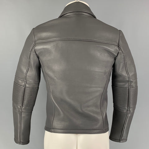 EMPORIO ARMANI Size 34 Grey Leather Biker Jacket
