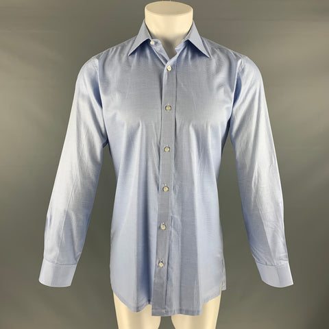 CHARVET Size S Light Blue Solid Cotton Spread Collar Long Sleeve Shirt Sui Generis Designer Consignment CHARVET Size S Light Blue Solid Cotton Spread Collar Long Sleeve Shirt Sui Generis Designer Consignment