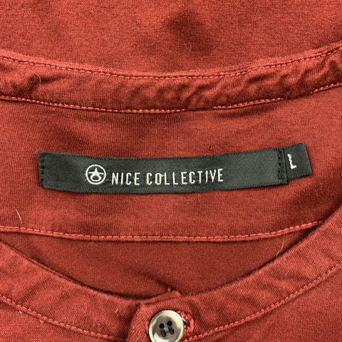 NICE COLLECTIVE Size L Brick Red Cotton Epaulettes Henley