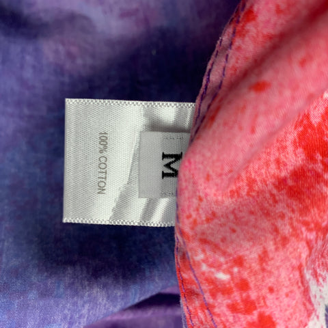 PRABAL GURUNG Size M Purple & Red Abstract Floral Cotton Short Sleeve Shirt