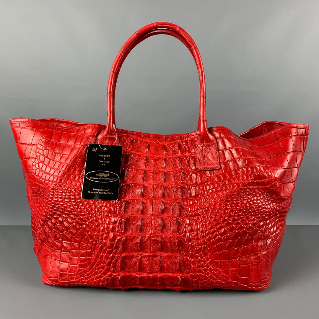 GENUINE CROCODILE SKIN Red Crocodile Tote Handbag
