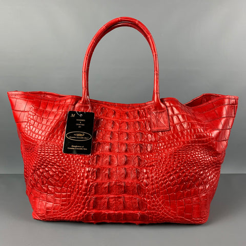 GENUINE CROCODILE SKIN Red Crocodile Tote Handbag