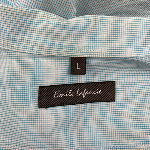 EMILE LAFAURIE Size L Turquoise White Checkered Cotton Short Sleeve Shirt