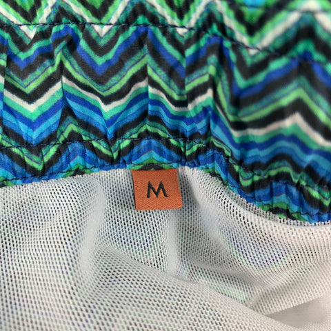MISSONI Size M Blue Green Zig Zag Polyester Lined Swim Trunks