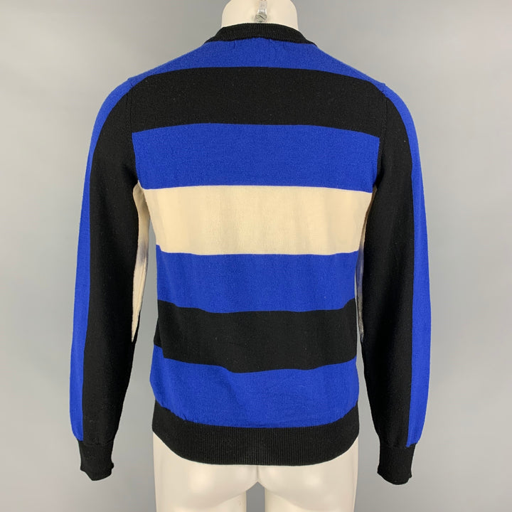 VETEMENTS x COMME des GARCONS SHIRT Size S Blue Black White Knitted Merino Wool Crew-Neck Pullover