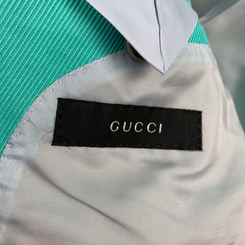GUCCI Size 38 Teal Textured Cotton Notch Lapel Suit