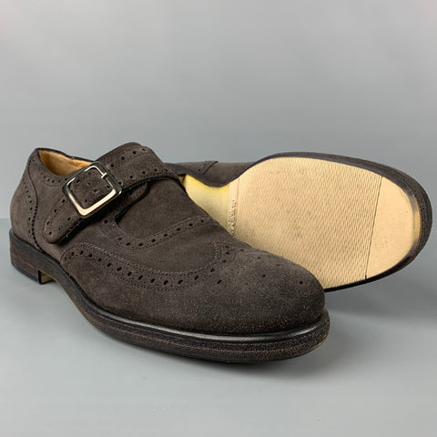 GIORGIO ARMANI Size 11 Brown Perforated Leather Monk Strap Loafers