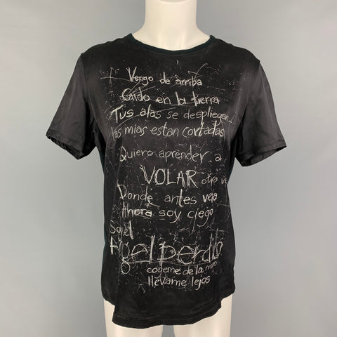 GIVENCHY Talla S Camiseta negra con cuello redondo y estampado de seda