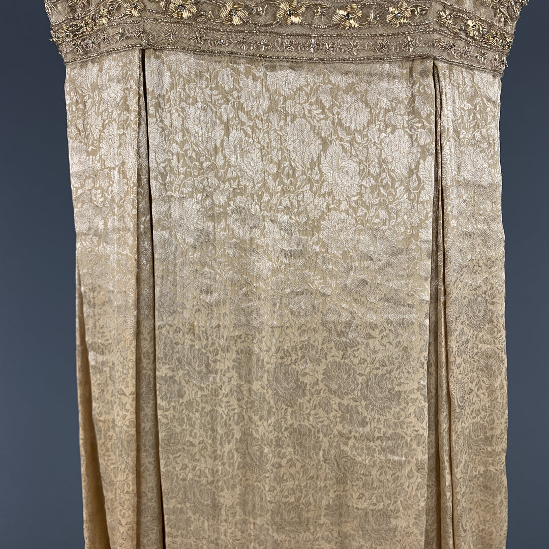 MARCHESA Size 6 Beige Metallic Floral Silk Beaded Strapless Cocktail Dress