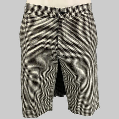 COMME des GARCONS BLACK Size L Black White Houndstooth Wool Pleated Skirt Shorts