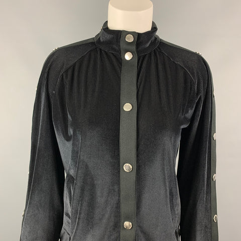 LOVE MOSCHINO Size 6 Black Textured Polyester Snap Button Bomber Jacket