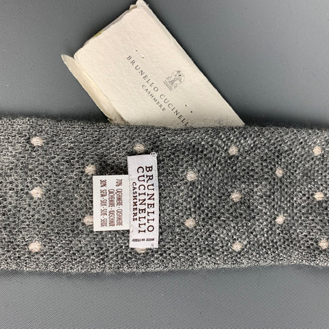 BRUNELLO CUCINELLI Grey White Polka Dot Cashmere Silk Tie