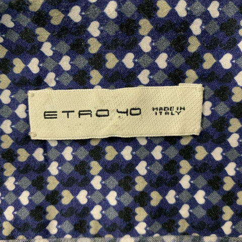 ETRO Size M Blue Gray Taupe Hearts Cotton Button Down Long Sleeve Shirt