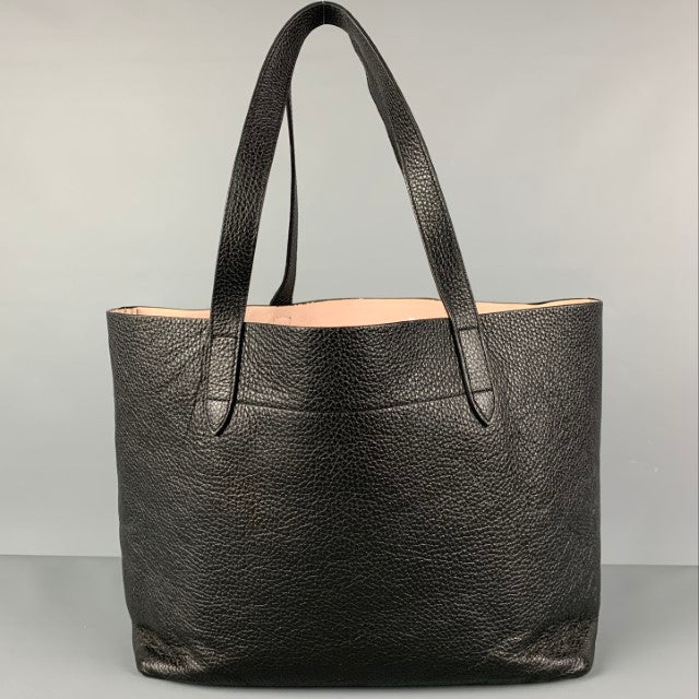 CUYANA Black Leather Pebble Grain Tote Handbag