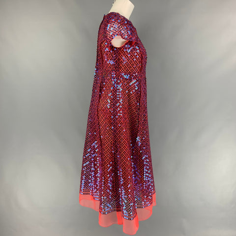 MARC JACOBS Size 2 Orange & Blue Polyester Blend Sequined Shift Dress