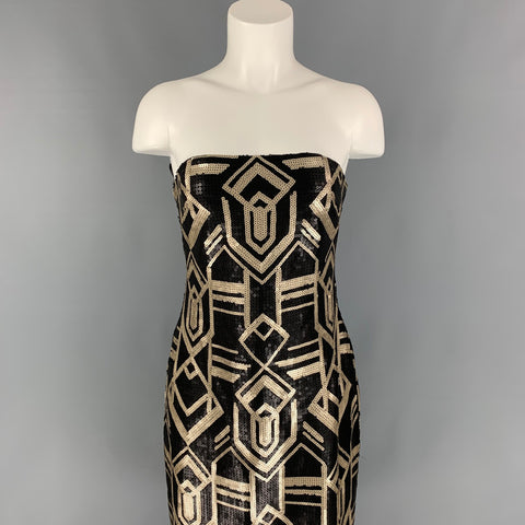 LAUREN by RALPH LAUREN EVENING Talla 8 Vestido hasta la rodilla de poliéster con lentejuelas plateadas y negras