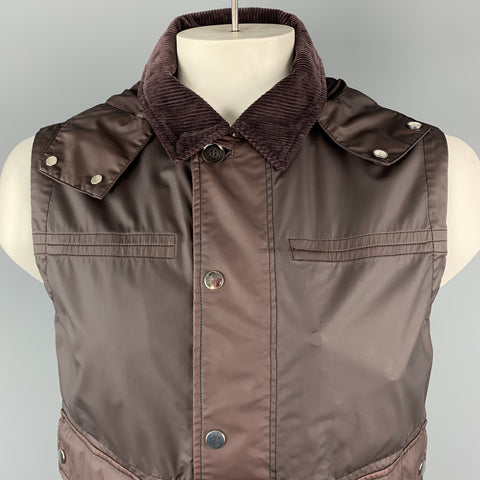 ERMENEGILDO ZEGNA Chaleco con capucha Pecho 40 de lana revestida y pana burdeos