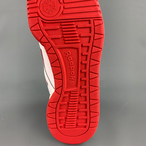 REEBOK Size 10.5 White & Red Leather High Top Sneakers