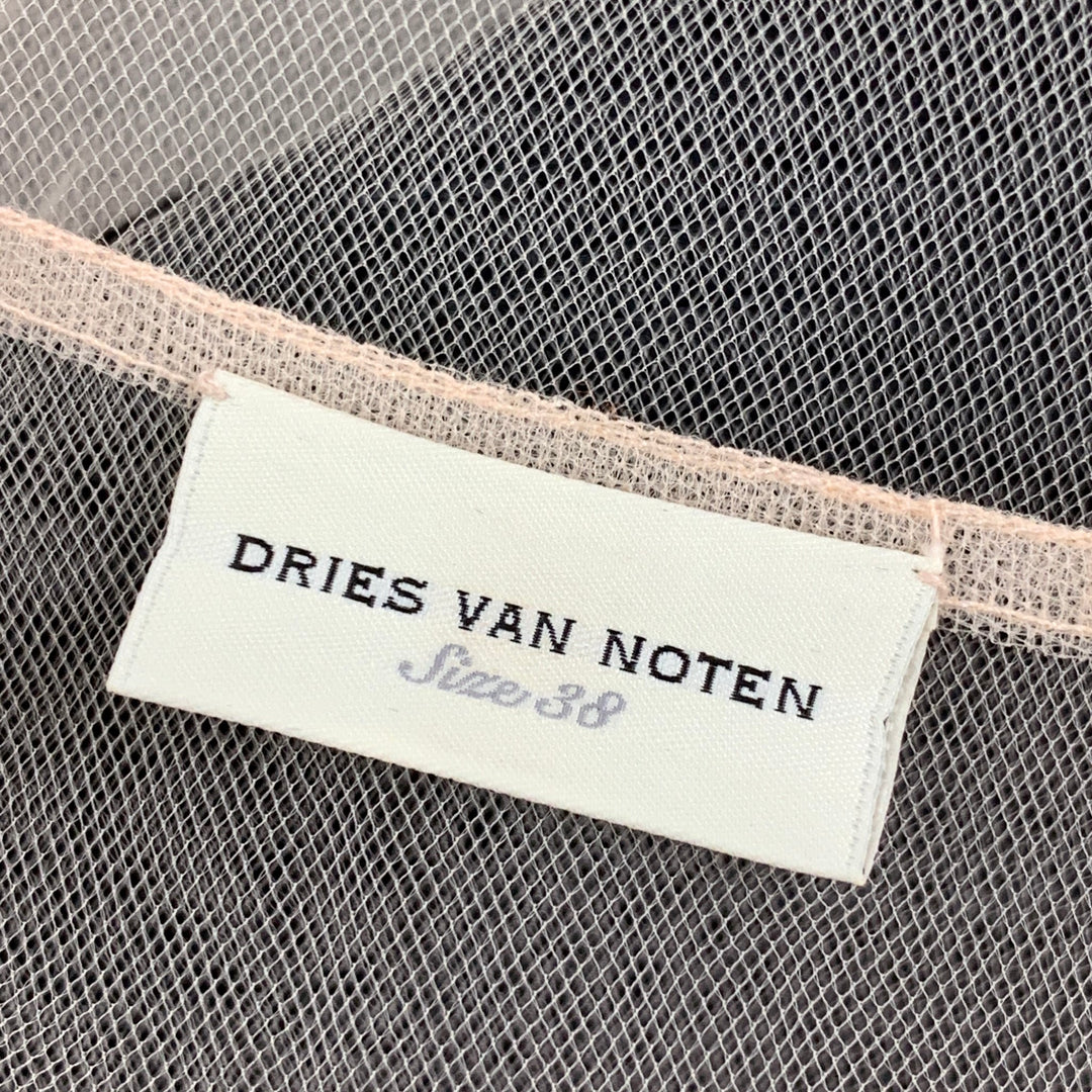 DRIES VAN NOTEN x Christian LaCroix Spring 2020 Size 6 Blush Black Polyester Feathers Sleeveless Blouse