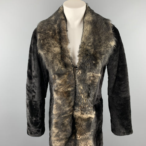 EMPORIO ARMANI Size 40 Brown Hook & Eye Closure Shearling Hook & Eye Coat