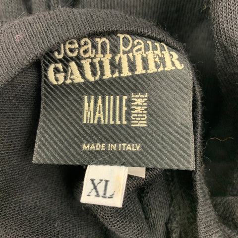 JEAN PAUL GAULTIER Size XL Black Grey Mixed Materials Virgin Wool Blend Pullover