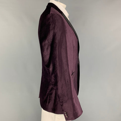 TED BAKER Size 42 Purple Velvet Cotton Polyamide Notch Lapel Sport Coat