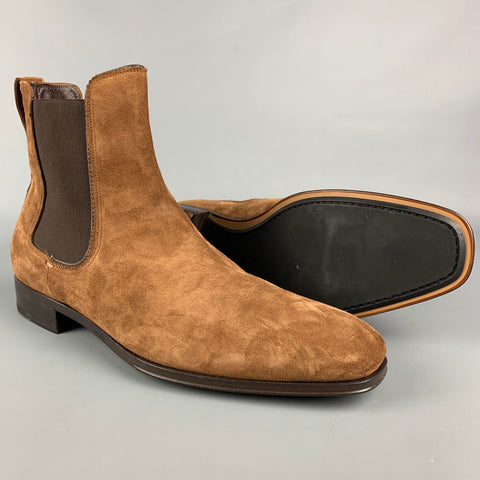 SALVATORE FERRAGAMO Size 11 Brown Suede Chelsea Boots