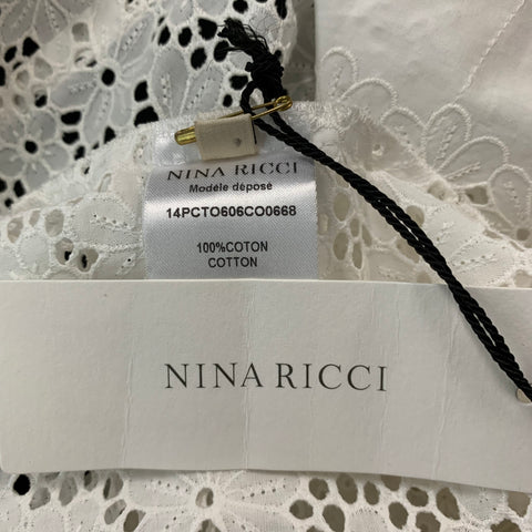NINA RICCI Size 6 White Cotton Cut Out Eyelet Blouse