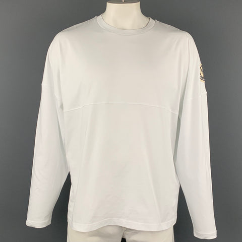 MONCLER Size L White Logo Cotton Long Sleeve T-shirt