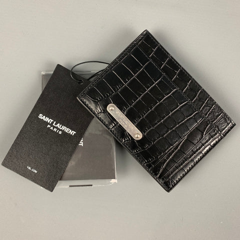 SAINT LAURENT Porte-cartes à clip en cuir embossé noir