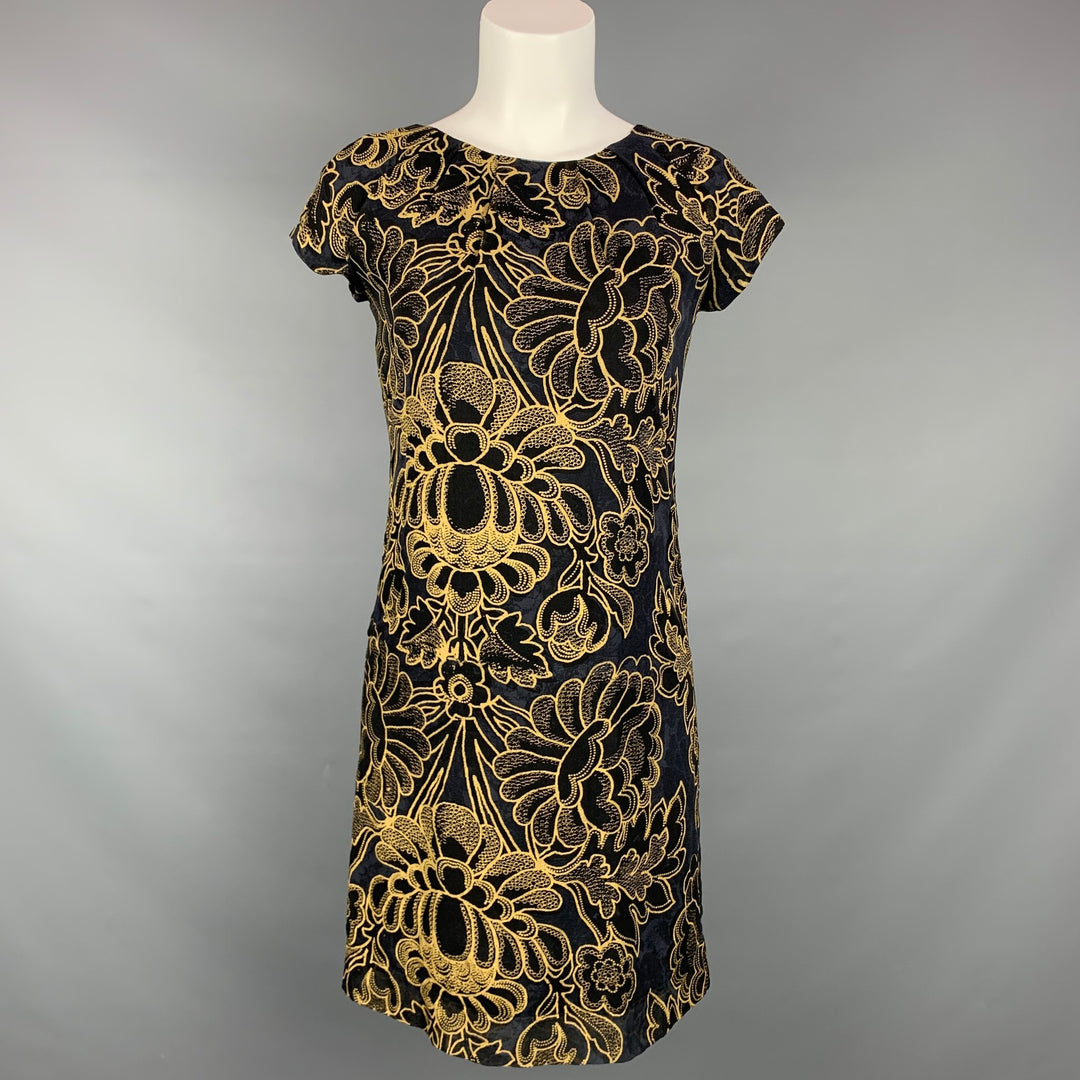 DEMA Size S Black & Beige Floral Rayon Knee-Length Shift Dress Sui Generis Designer Consignment DEMA Size S Black & Beige Floral Rayon Knee-Length Shift Dress Sui Generis Designer Consignment