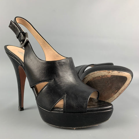 PRADA Size 8 Black Leather Platform Sandals