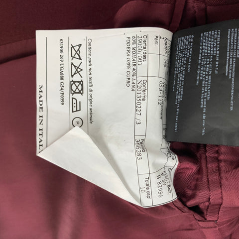 PRADA Size 42 Burgundy Mohair / Wool Peak Lapel Suit