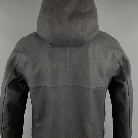 THEORY Size M Black Wool Blend Hooded Patch Pockets Hidden Buttons Coat