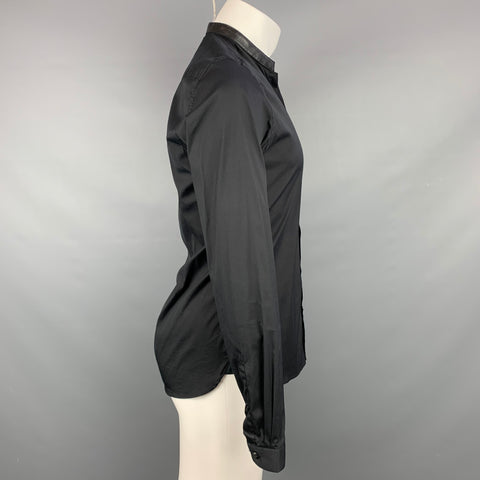 THE KOOPLES Size S Black Cotton Leather Nehru Collar Long Sleeve Shirt