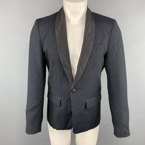 MR TURK Taille 38 Manteau de sport texturé en mélange de polyester noir et bleu marine