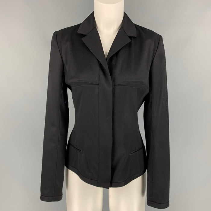 NARCISO RODRIGUEZ Size 6 Black Textured Virgin Wool / Silk Jacket